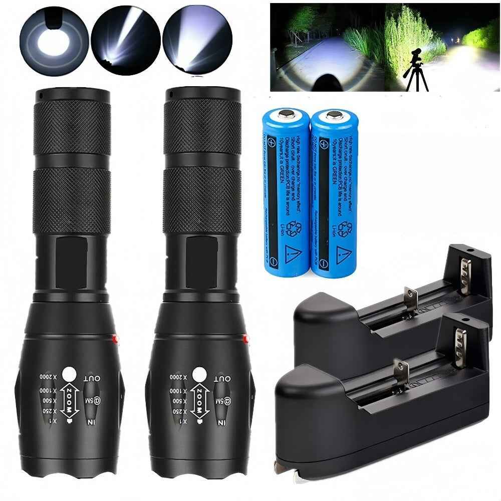 2-Pack Rechargeable Zoom LED Flashlights