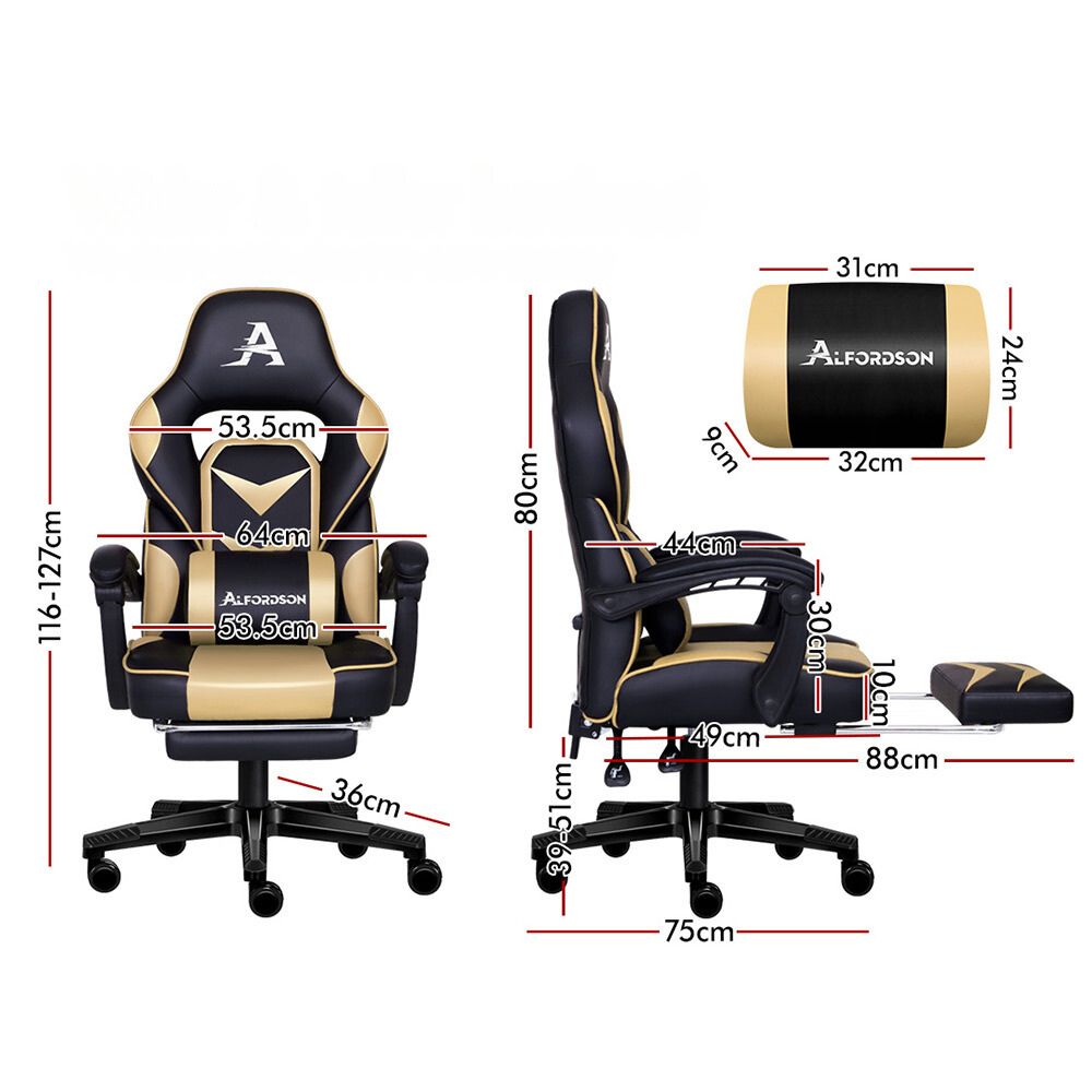 Gaming Chair Office Seat Generous Padding Footrest_8