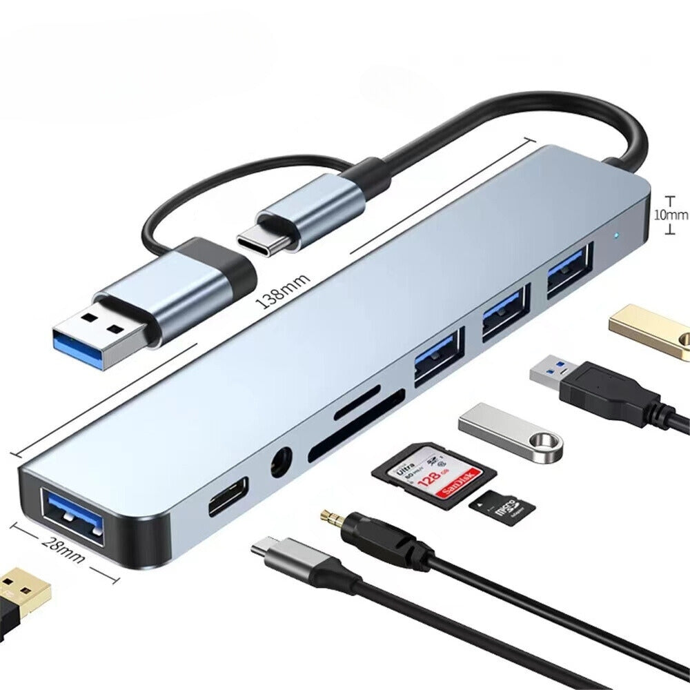 8-in-2 USB-C & USB Hub with Card Reader