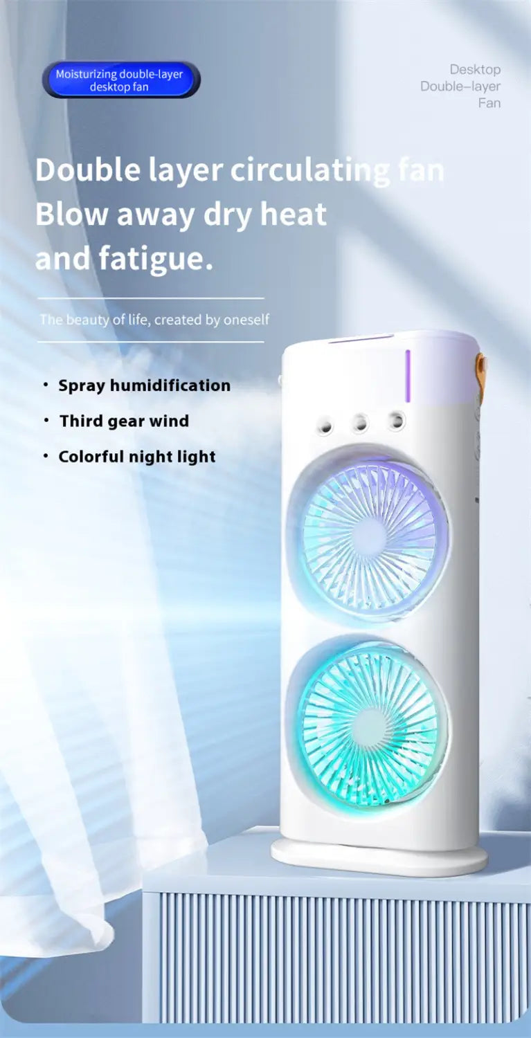 Double Mist & Cool Air Fan: Portable Air Cooler for Personal Comfort