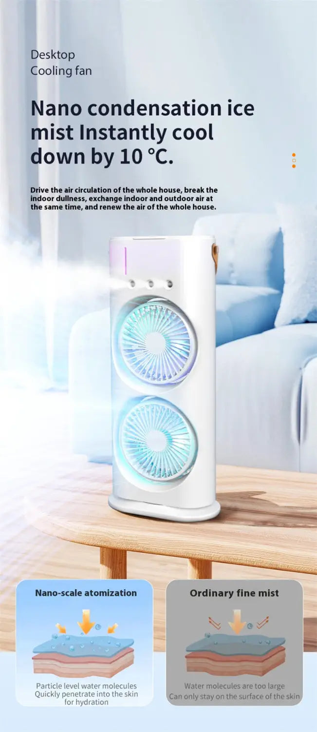 Double Mist & Cool Air Fan: Portable Air Cooler for Personal Comfort