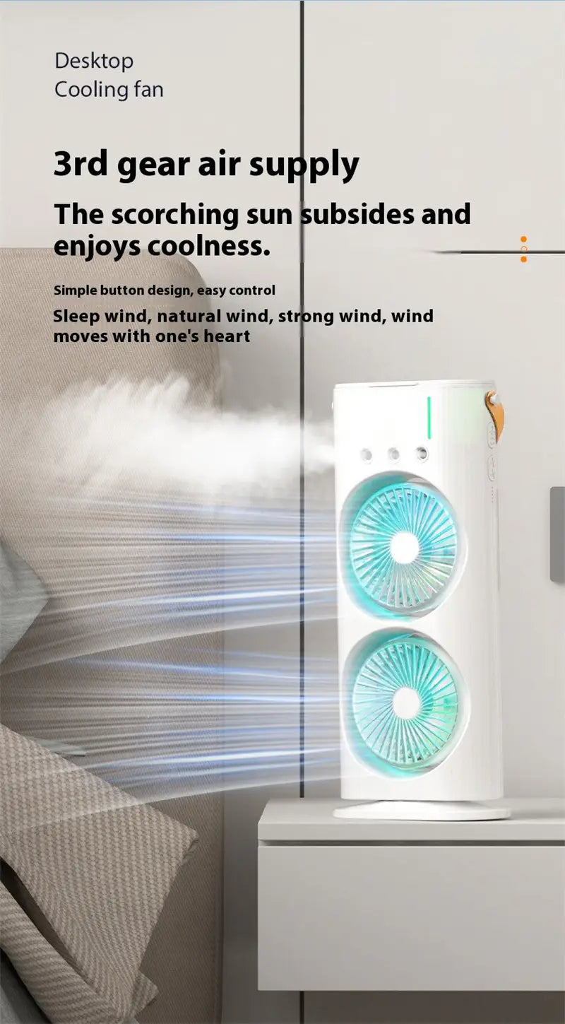 Double Mist & Cool Air Fan: Portable Air Cooler for Personal Comfort