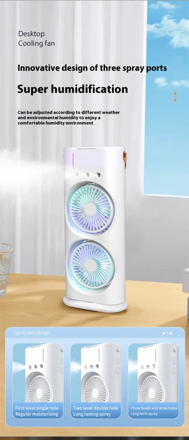 Double Mist & Cool Air Fan: Portable Air Cooler for Personal Comfort