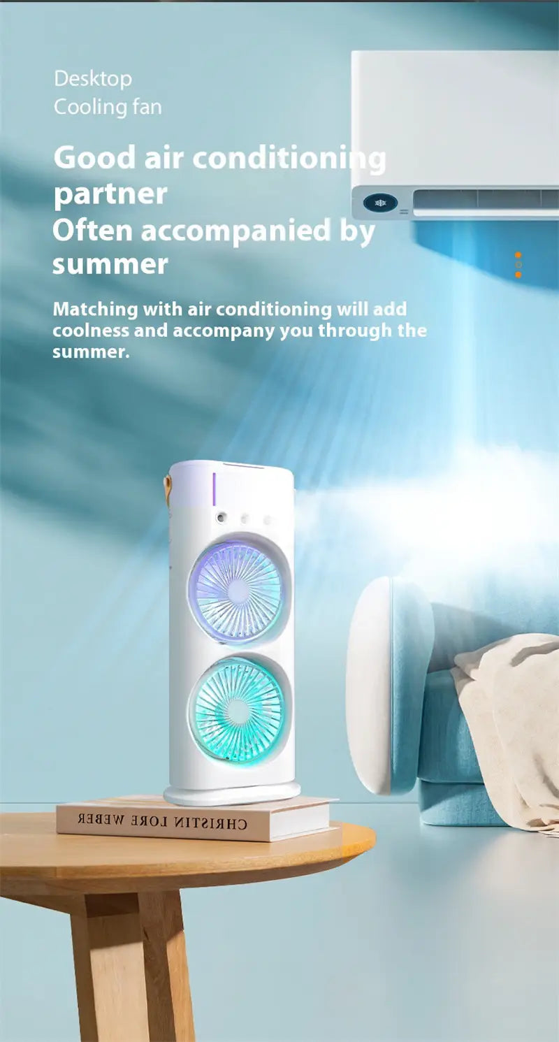 Double Mist & Cool Air Fan: Portable Air Cooler for Personal Comfort