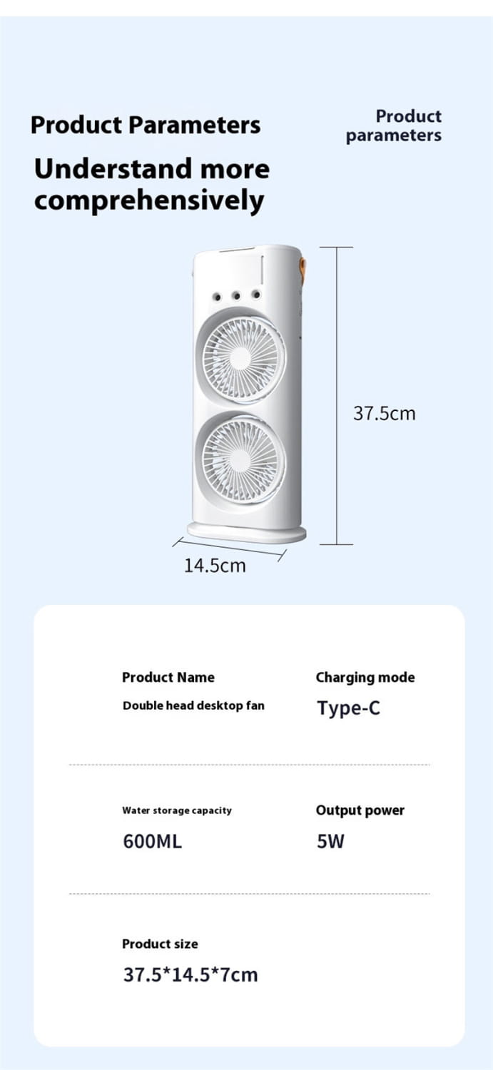 Double Mist & Cool Air Fan: Portable Air Cooler for Personal Comfort