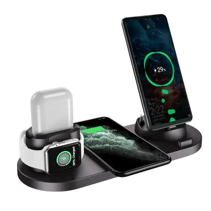 6-in-1 Wireless Charging Dock: iPhone Watch & Airpods Fast Charger - Black / 15W / USB - charger