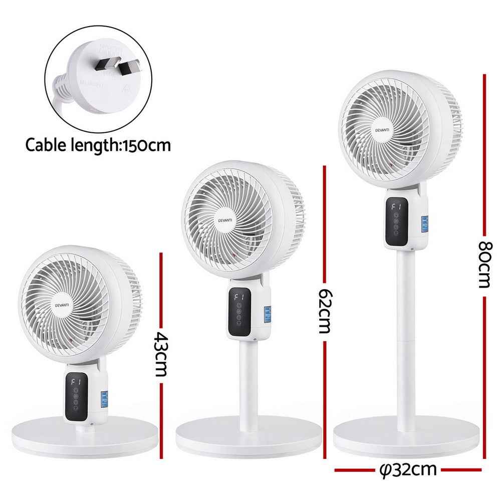 Devanti 3-Speed Pedestal Fan - Height Adjustable, Remote & 12H Timer