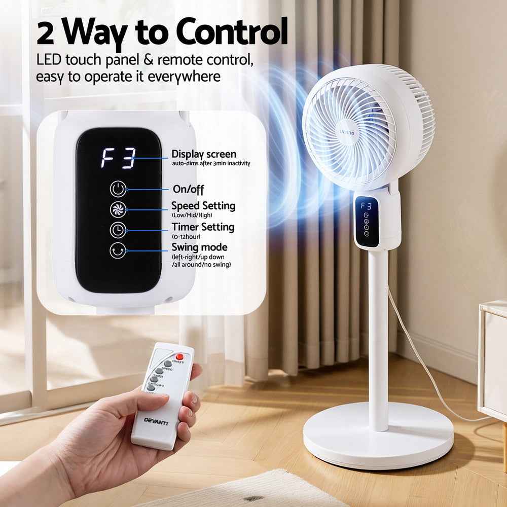Devanti 3-Speed Pedestal Fan - Height Adjustable, Remote & 12H Timer