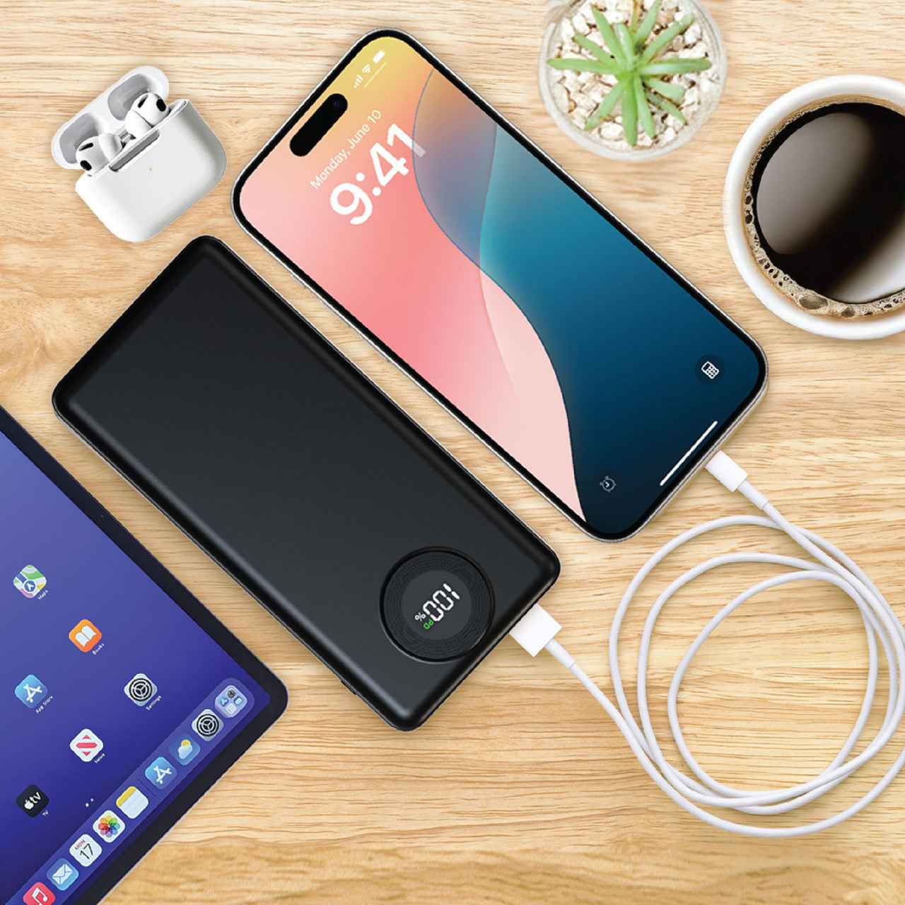 Laser 10000mAh Power Bank with LED Digital Display (Black)