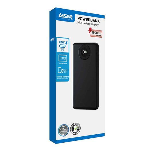Laser 10000mAh Power Bank with LED Digital Display (Black)