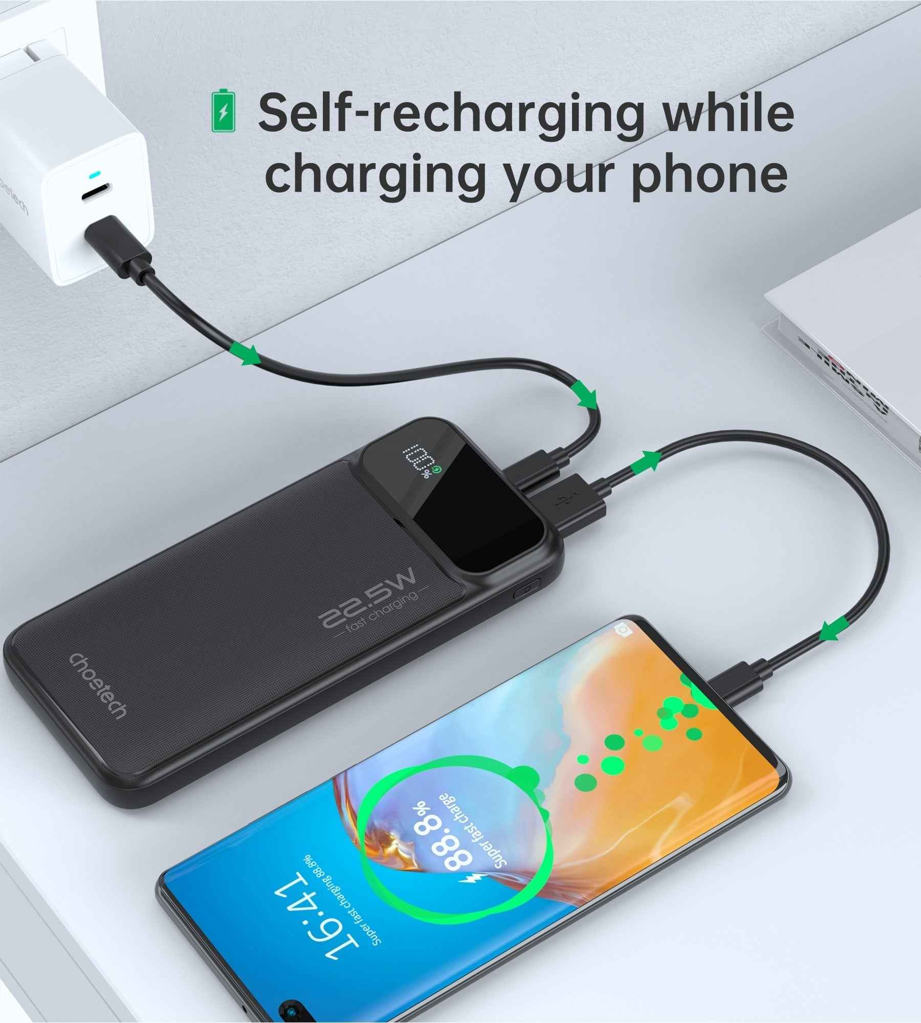 CHOETECH B728 10000mAh Power Bank PD 22.5W Digital Display