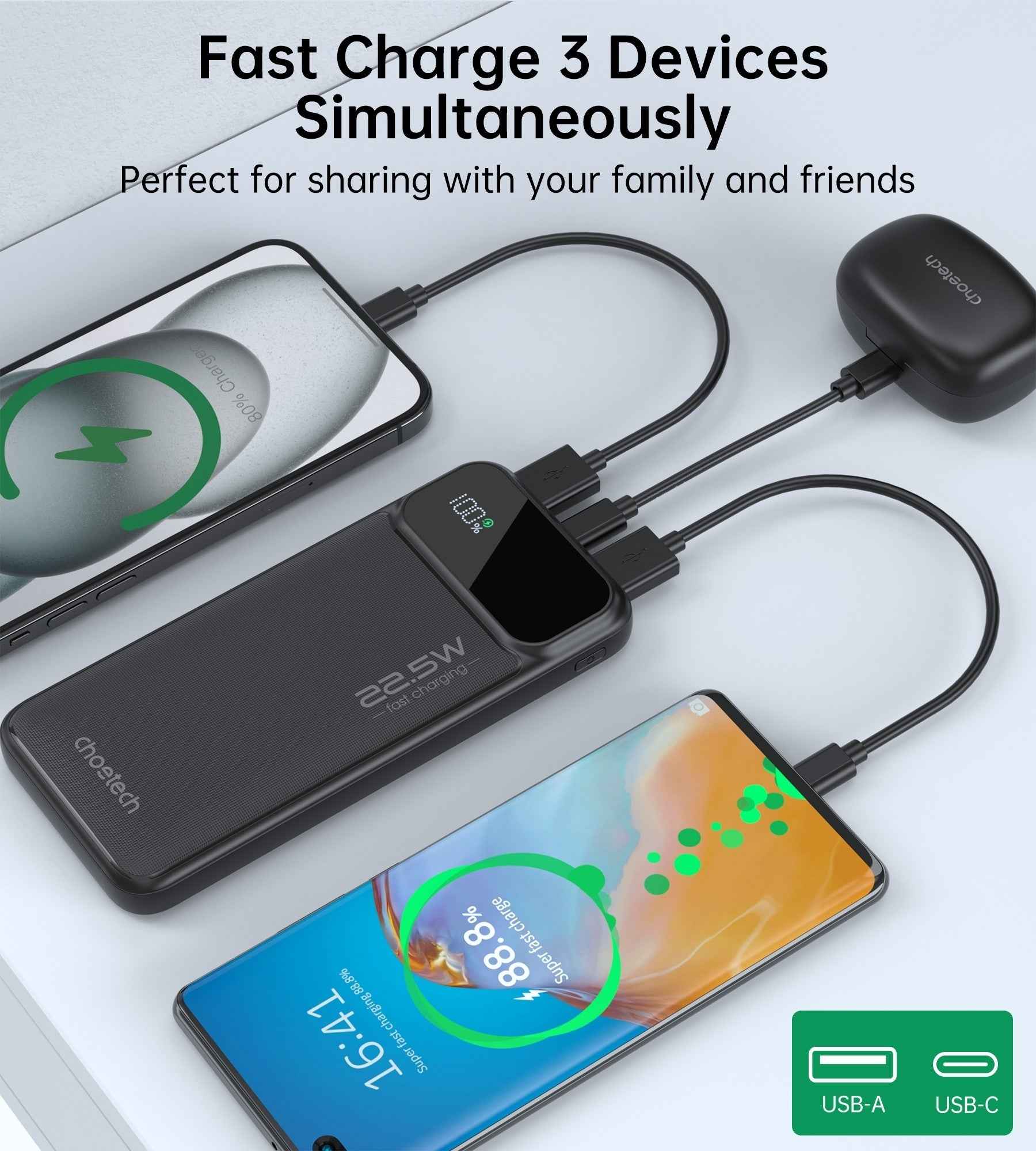 CHOETECH B728 10000mAh Power Bank PD 22.5W Digital Display