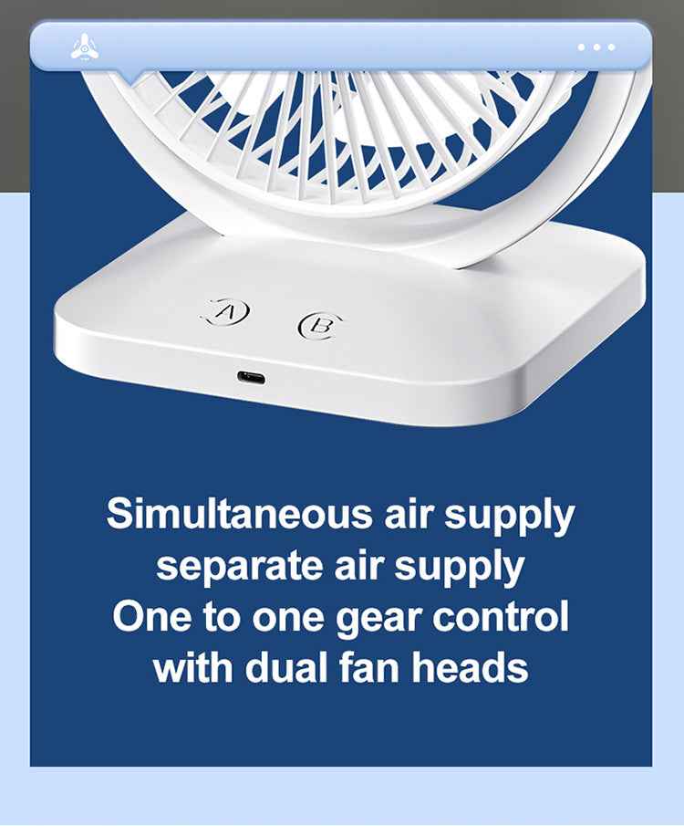 Purple Dual-Head Desk Fan - USB Rechargeable Portable Air Circulator