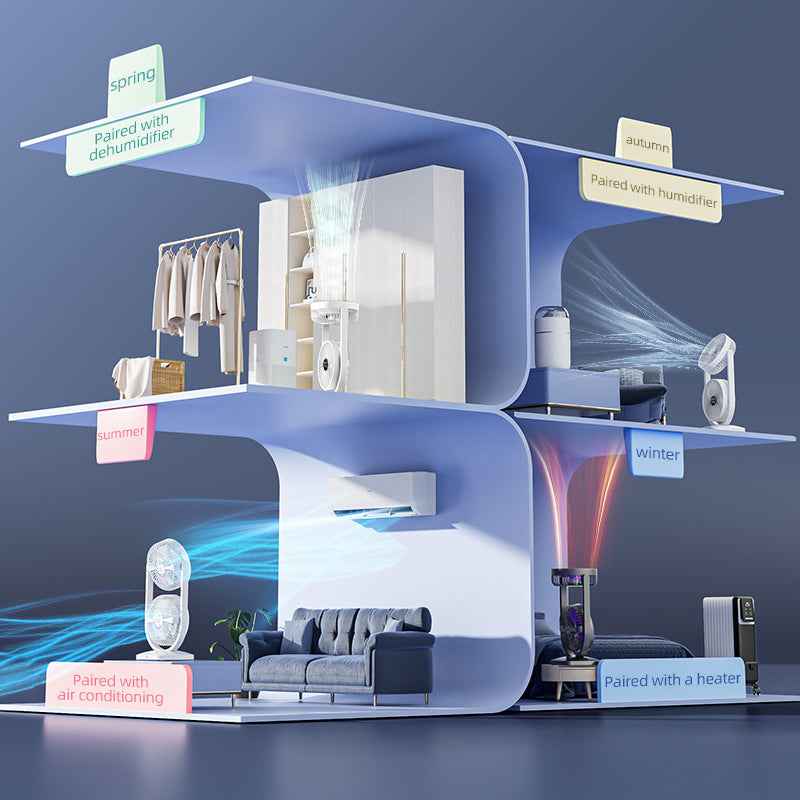 Purple Dual-Head Desk Fan - USB Rechargeable Portable Air Circulator