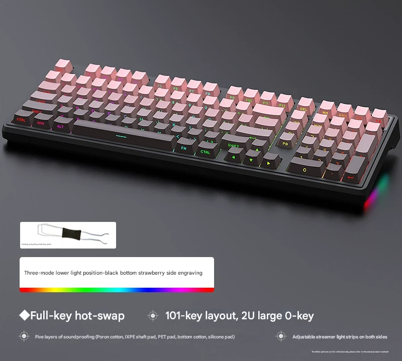 Tri-Mode Wireless Hot-Swappable RGB Mechanical Keyboard(Strawberry on black) - TechTatic Frontier