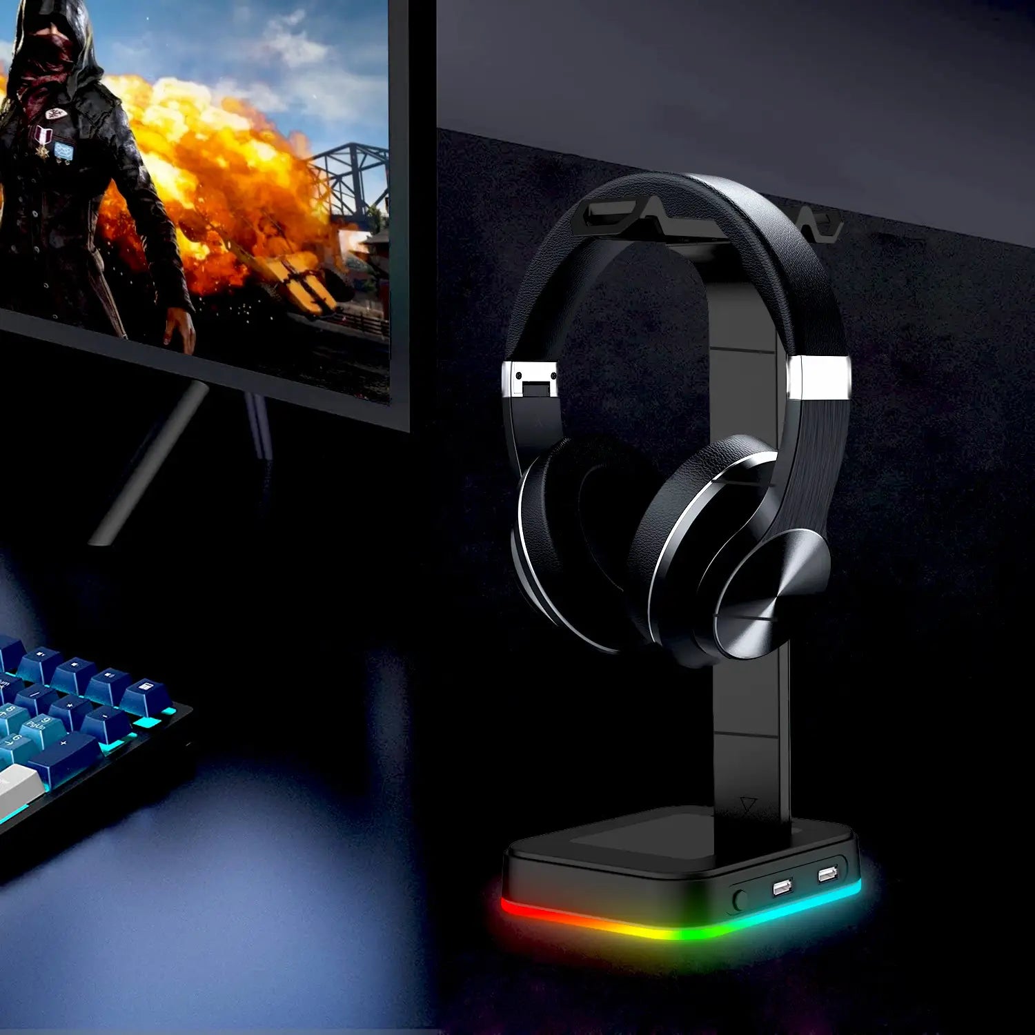 Level Up Your Setup: RGB Gaming Headset Stand with Color Effects